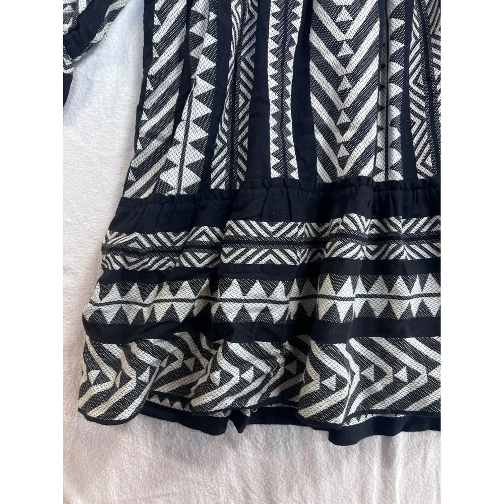 Maeve Anthropologie Geometric Tribal Mini Dress Black White Tassel Boho Medium - Picture 4 of 9